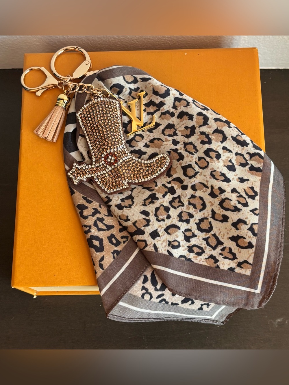 Louis Vuitton Western Rhinestone Boot, Animal Print Bag Charm 11 inches
